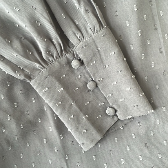 Ann Taylor grey high collared chiffon ruffled blouse with dots and subtle bling - Picture 10 of 13